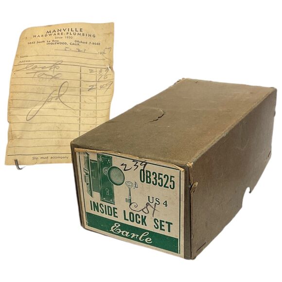 Earle Inside Lock Set Box Only Receipt Manville Hardware Inglewood California - Picture 1 of 9